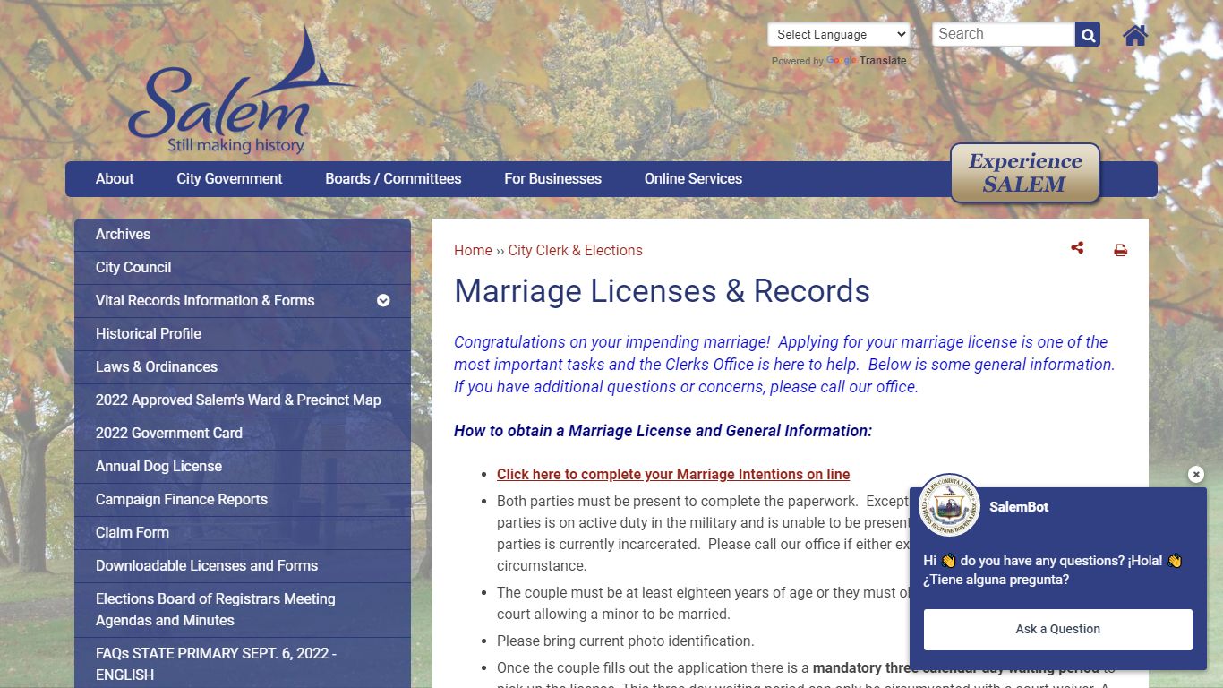 Marriage Licenses & Records | salemma